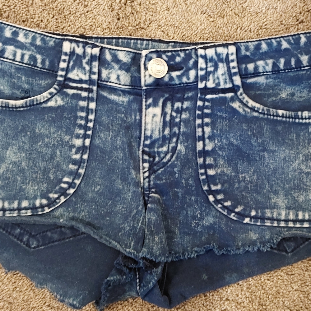 True Religion Blue Acid Wash Jean Shorts